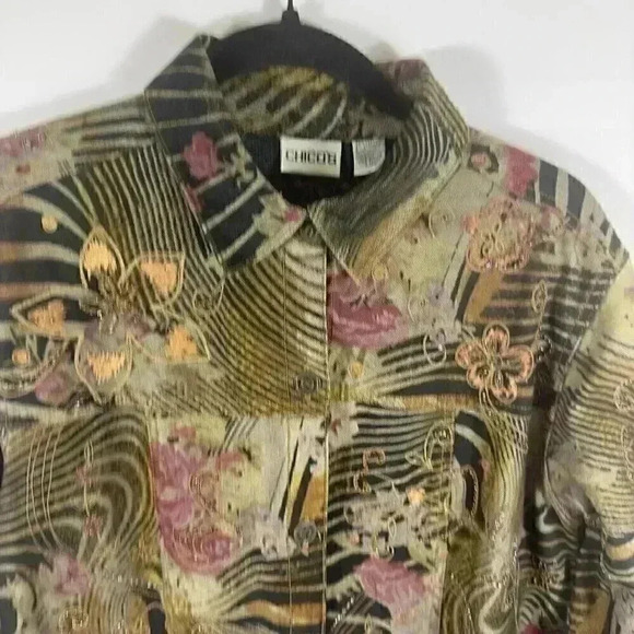 Chico’s Fashion Floral Retro Rhinestone Women Jean Jacket Size Medium Chico’s 2 - Picture 9 of 14